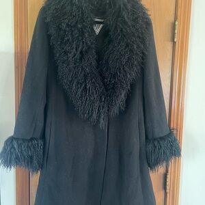 Marvin Richards Vintage Black Curly Lamb Fur Trim Woman's Coat in size 10